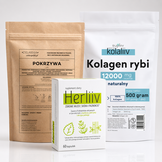 Zestaw WŁOSY skóra i paznokcie - zioła i kolagen